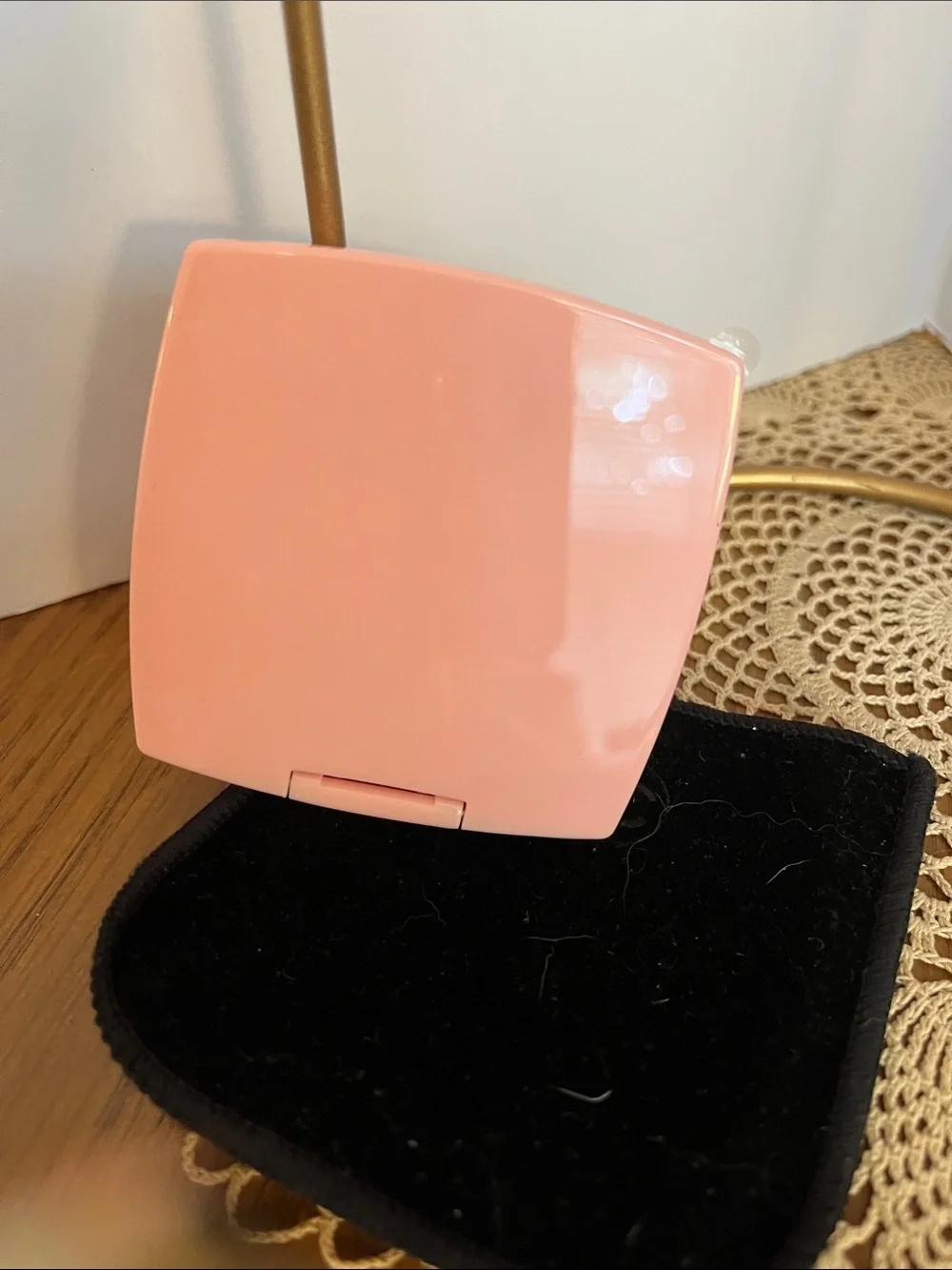 CHANEL Pink Compact Mirror with Black CC Logo case